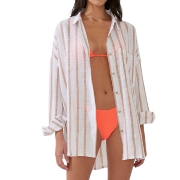 Cotton On Body Other - NWT Cotton-On Body White and Tan Striped Beach Cover Up Size XL